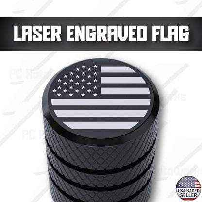 American Flag Valve Stem Caps – Onyx Black, Anti-Rust Anodized Aluminum, Universal Fit for Car, Truck, SUV, Bike – Set of 4 (Onyx Black) - color: ONYX BLACK US