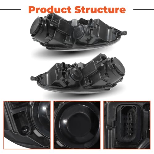 labwork Headlight Assembly Replacement for Jetta 2006-2009 Halogen Black Headlights Lamp Set Driver and Passenger Side 1K6941005S 1K6941006S