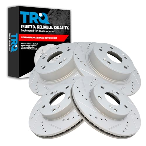 TRQ Performance Front and Rear Brake Rotor Set G Coated Drilled and Slotted - style: BRA10082