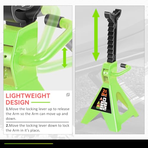 PM PERFORMOTOR Low Profile Hydraulic Trolley Service/Floor Jack Combo with 2 Ratchet Jack Stands, 2 Ton (4000 lbs) Capacity, Green,PM-TOL-FJ3P-GR - color: Green