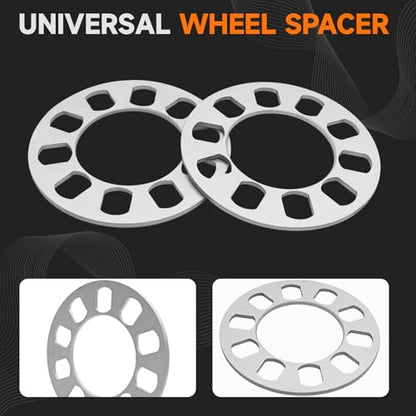 4 Pack Universal Wheel Spacers, 1/5" (5mm) Die Cast Replacement Wheel Spacer for 5 Lugs Wheels/Rims, Fits 100-120mm Multiple Bolts Pattern, 5x100, 5x108, 5x110, 5x112, 5x114.3, 5x115, 5x120 - size: 5mm-Pack of 4