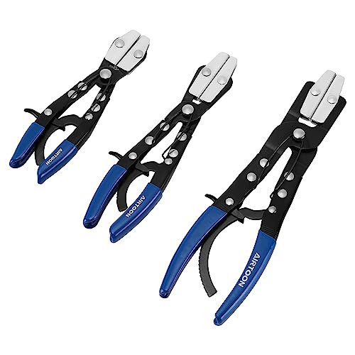3-Pack Hose Pinching Pliers Set, Automatic Locking Ratcheting, Pinch Off Pliers for Flexible Hoses, Automotive, Gas Lines, Radiator, Brake, Coolant, and Fuel Systems (Blue, 3 Sizes)