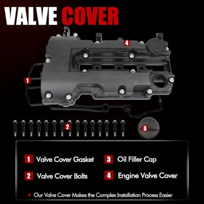 MITZONE Engine Valve Cover Compatible with 2011-2019 Chevy Cruze Sonic Volt Trax Buick Encore Cadillac ELR 1.4L Turbo Replace# 55573746 25198498 264-968 - color: Plastic
