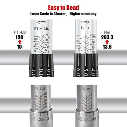 1/2-Inch Drive Click Torque Wrench (10-150 ft.-lb./13.6-203.3Nm) Dual-Direction Adjustable Torque Wrench Set