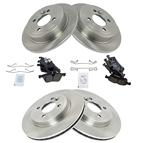 TRQ Front and Rear Brake Pad and Rotor Set Ceramic Vented Solid Rotors - style: BKA11651