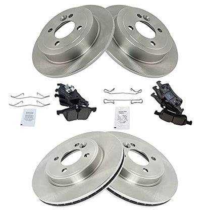 TRQ Front and Rear Brake Pad and Rotor Set Ceramic Vented Solid Rotors - style: BKA11651