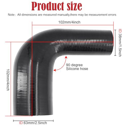 90 Degree ID 1-1/2 to 2-1/2 inches Elbow Silicone Reducer Coupler Hose 4 Ply Polyester Reinforcement with 2 Steel T Clamps for Intercooler Turbo Intake Pipe - size: 90°1.5-2.5"