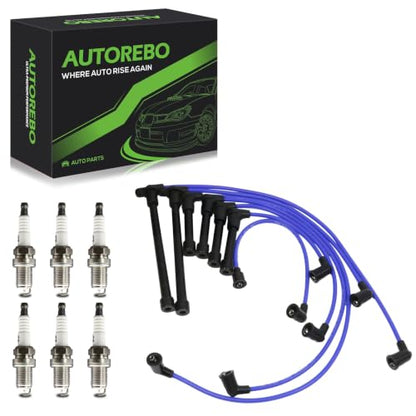 Set of 7 PCS Ignition Spark Plug Wires 671-6195 55312 9343 & 6 Iridium Spark Plugs Compatible with Nissan D21 1990-1994 Pathfinder 1990-1995 Pickup 1995 3.0L V6, RC-NX97 22450-88G25 RCNX97 2245088G25 - size: 6195