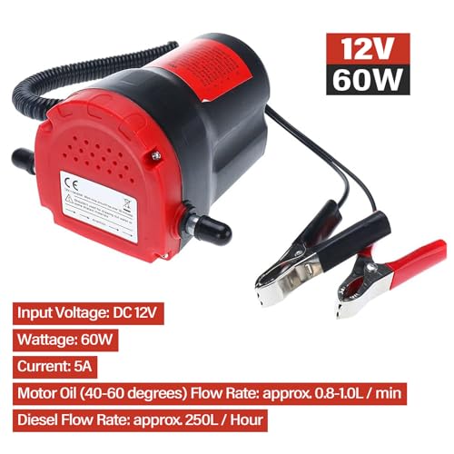 Amarine Made Oil Pump, Oil Extractor Pump, 12V 60W Oil Removal Pump for Fluid Change, Diesel Fluid Extractor Scavenge Oil Change Pump Transfer Suction Transfer Pump with Tubes Truck Rv Boat (Red) - color: Red