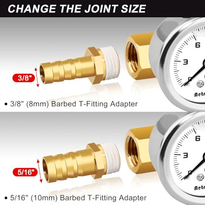 0-15Psi Inline Fuel Pressure Gauge Test Kits, 1-1/2" Dial Size