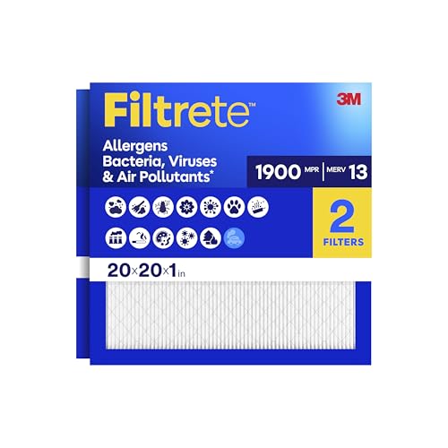 Filtrete 20x20x1 Air Filter, MERV 13 MPR 1900, Allergens, Bacteria, Viruses & Air Pollutants, 3-Month AC/Furnace Filters, Cleaner Air Reliable Airflow, 2 HVAC Filters(Act Size 19.62x19.62x0.78 in) - size: 20x20x1