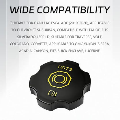 Dot 3 Brake Fluid Cap Replacement, 20760280 Brake Master Cylinder Reservoir Cap for Cadillac Escalade ESV Chevy Suburban Tahoe Silverado Volt GMC Yukon Sierra Acadia Canyon Buick Enclave Lucerne