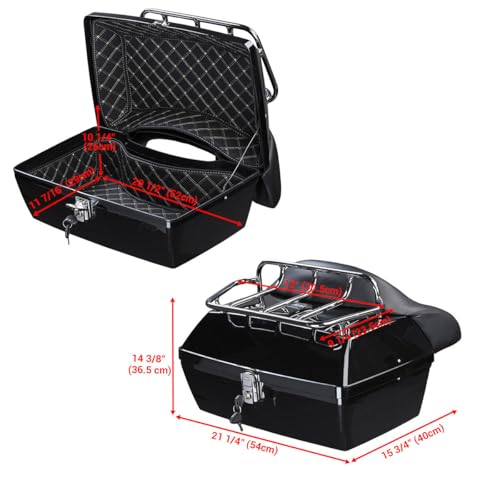 Yescom 48L Universal Motorcycle Tail Box Top Case Luggage with Top Rack & - size: 48L for Harley