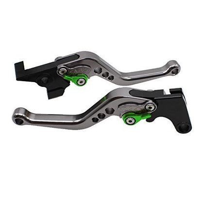 FXCNC Adjustable Brake Clutch Levers for YFM700 Raptor 700R 2000-2006, Banshee 350 YFZ350 2002-2008, Wolverine 350 YFM350FX 2002-2005,Blaster 200 YFS200 2004-2006,WR125/250/500 1991-95 - color: Gray Lever with Green Adjuster