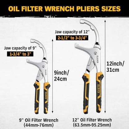 ELEAD Adjustable Oil Filter Wrench Set - 9" & 12" Pliers for Cars, Trucks, Motorcycles - Durable Carbon Steel, Ergonomic Grip, Easy Access Design - style: 9" & 12"