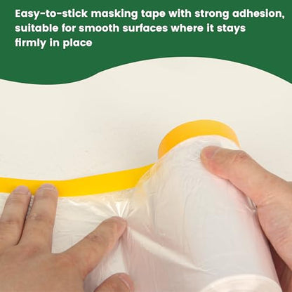 Voomey Pre-Taped Masking Film, Painters Tape with Plastic Attached, Automotive Painters Tape and Drape for Appliances, Furniture, Wood Surfaces & DIY Projects - 3ft x 82ft - size: 1100mm*25m, style: Standard Roll
