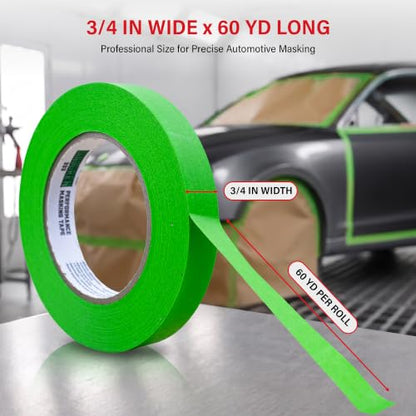 LAUCO DINOGREN Masking Green Tape 3/4 Inch x 60 Yards, 6 Rolls, Green High Performance Painters Tape, Heat and Water Resistant Tape for Car Painting, Auto Body and Spray Booth Use, 7765 - size: 0.75in-6rolls