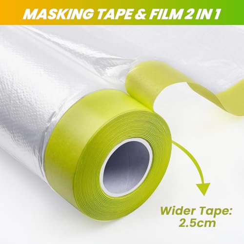 LLPT Pre-Taped Masking Film, 78.7" Unfolded x 66Ft, 0.31 Mil, 2 Pack - size: 78.7 Inch x 66 Ft
