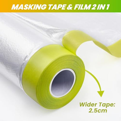 LLPT Pre-Taped Masking Film, 35.4" Unfolded x 66Ft, 0.31 Mil, 2 Pack - size: 35.4 Inch x 66 Ft