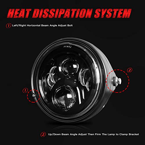 7" inch LED Motorcycle Headlight Round With Housing Bucket Hi/Low Beam LED Headlamp Assem with Mounting Bracket fit 1.37" to 1.69" Fork Tube Motorcycle for H-arley Yamaha Honda Suzuki Kawasaki - size: 7 Inch LED Motorcycle Headlight Hi/Low Beam