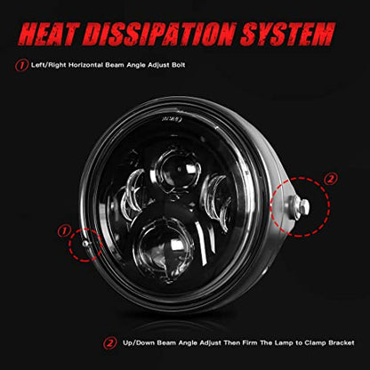 7" inch LED Motorcycle Headlight Round With Housing Bucket Hi/Low Beam LED Headlamp Assem with Mounting Bracket fit 1.37" to 1.69" Fork Tube Motorcycle for H-arley Yamaha Honda Suzuki Kawasaki - size: 7 Inch LED Motorcycle Headlight Hi/Low Beam