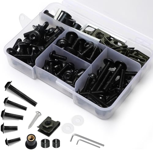 177Pcs Motorcycle Fairing Bolt Kit, M5 M6 Stainless Steel 304, Black - color: Black