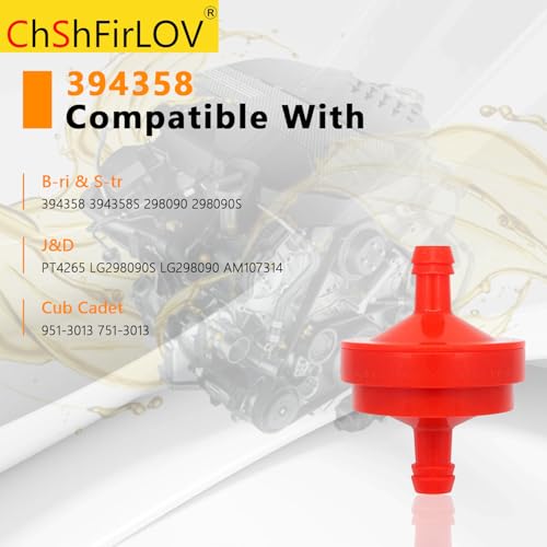 394358 AM38708 298090 Lawn Mower 1/4" Inline Gas Fuel Filter for B & S BS 394358S 5098K 7-6572 1/4" Inline Gas 75 Micron Assembly (2/Pack)