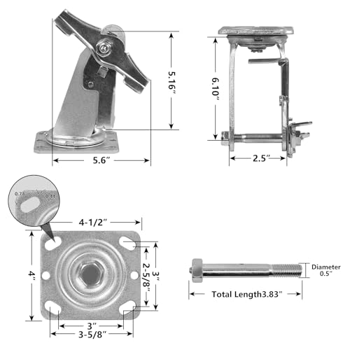 20.3 x 5.1cm(8 x 2인치) 회전 캐스터 요크 W 브레이크 락, 아연 도금 스틸 브래킷 및 10.2 x 11.4cm(4 x 4 1/2인치) 플레이트, 튼튼한 캐스터 교체 포크 - 최대 680.4kg(1500파운드) 용량 (브레이크 4개) - color: 브레이크 브래킷, size: 8"×2"