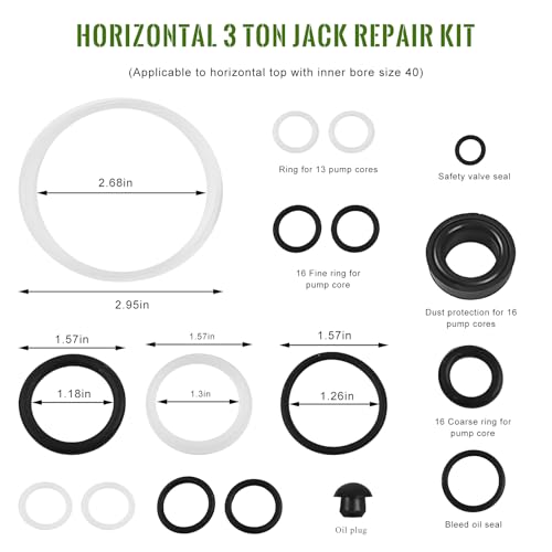 17 PCS Floor Jack Seal Kit, 3 Ton Horizontal Jack Oil Seal Repair Kit Complete Set with Oil Filler Plug, Rubber Sealing Rings Replacement for Car SUV Truck Hydraulic Jacks