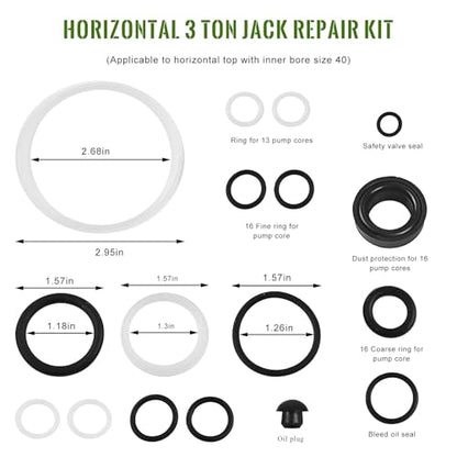 17 PCS Floor Jack Seal Kit, 3 Ton Horizontal Jack Oil Seal Repair Kit Complete Set with Oil Filler Plug, Rubber Sealing Rings Replacement for Car SUV Truck Hydraulic Jacks