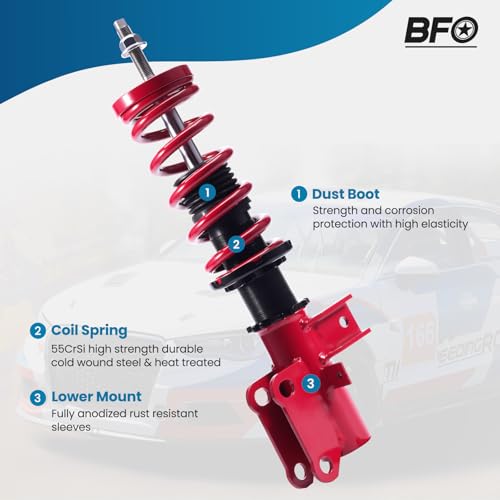 BFO Coilovers for TChevy Camaro All Models 2010-2015, Height Adjustable Coilovers Suspension Kit, Preset Damping Shock Absorber Struts, Lowering Kit Red