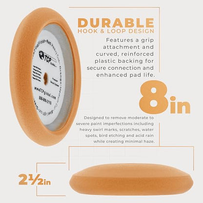 TCP Global 8" Orange Foam Buffing Pad, Extra Coarse Cutting Polish - color: Yellow