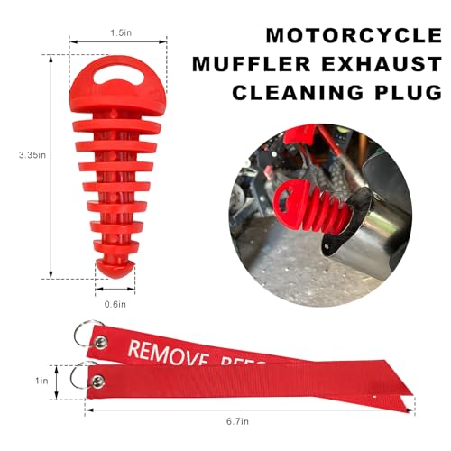 Sun Walker 2 PCS Muffler Exhaust Wash Plug, 0.6"-1.5" Motorcycle Exhaust Silencer Cleaning Plug with Streamer, Rubber Muffler Tailpipe Wash Protector for 2 Stroke Dirt Bike ATV (Red) - color: Red, Thin