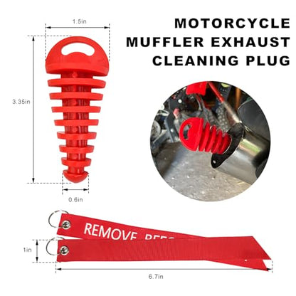 Sun Walker 2 PCS Muffler Exhaust Wash Plug, 0.6"-1.5" Motorcycle Exhaust Silencer Cleaning Plug with Streamer, Rubber Muffler Tailpipe Wash Protector for 2 Stroke Dirt Bike ATV (Red) - color: Red, Thin