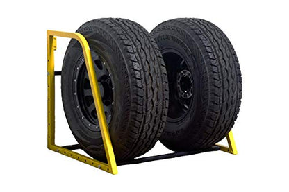 MaxxHaul 50256 Heavy‑Duty Adjustable Wall‑Mount Tire Storage Rack – Telescoping 32–48″ Width, 375 lb Capacity, Powder‑Coated Steel, 51.75″W x 28″D x 28″H – Garage/Shop - color: Yellow