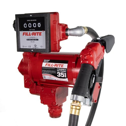 Fill-Rite FR311VLB 115V/230V 35 GPM Fuel Transfer Pump with Discharge Hose, Automatic Nozzle & Mechanical Liter Meter - Diesel, Kerosene, Ethanol & Methanol Blends & Biodiesel up to B20 - style: Mechanical Meter (Liters)