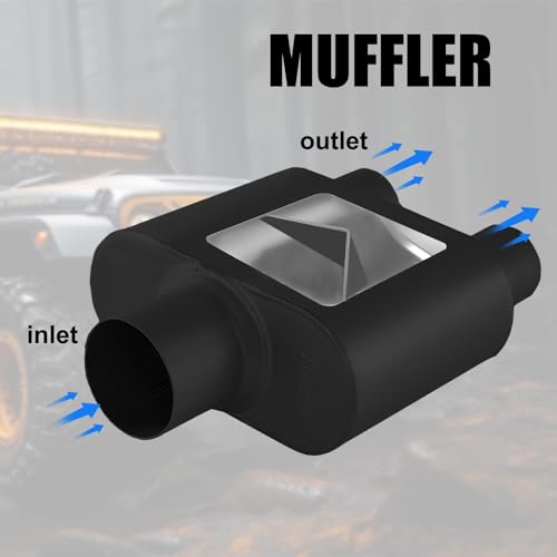Universal Mufflers,Performance Automotive Exhaust Muffler, Single Chamber 3" (ID) center in 2.25" (ID) dual out (Black) - color: Black