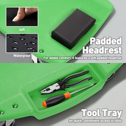 DNA MOTORING TOOLS-00240 48 Inches Heavy-Duty Low-Profile Roller Automotive Creeper with Padded Headrest, Green - color: Green, size: 48 Inches