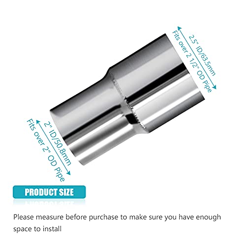 Universal 2" ID to 2.5" ID Exhaust Pipe Adapter Connector Reducer 304 Stainless Steel 2 Inch to 2.5 Inch 2” ID to 2 1/2” ID kit - size: 2" ID to 2.5" ID