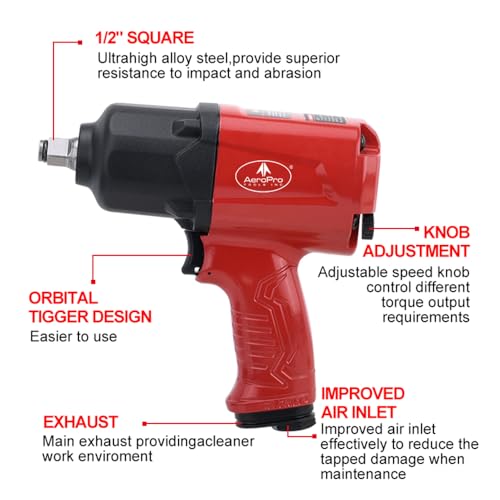 AEROPRO TOOLS 1/2-Inch Aluminum Air Impact Wrench Set,Max Torque 1380ft-lbs - style: 1380 ft-lbs | Air Impact Wrench + Socket