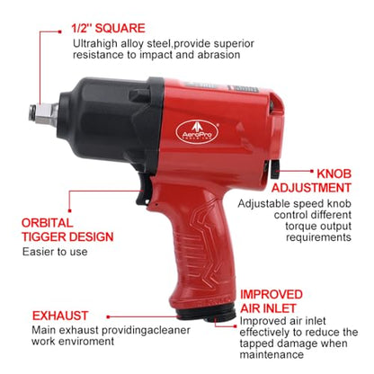 AEROPRO TOOLS 1/2-Inch Aluminum Air Impact Wrench Set,Max Torque 1380ft-lbs - style: 1380 ft-lbs | Air Impact Wrench + Socket