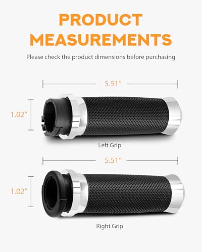 PBYMT 1inch Hand Grips, Cable Throttle Control Handlebar Grips Fit for Harley ’96-’07 Touring, ’08-’13 XR, ’96-Later XL, ’02-’17 VRSC, ’96-’17 Dyna (Except FXDLS) - color: Chrome