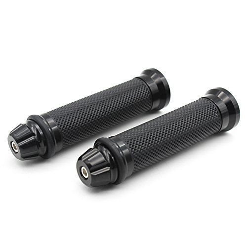 Motorcycle Handlebar Grips with Bar End Cap, Racing CNC Aluminum Soft Rubber Universal for 7/8"(22mm) Handle Bar (Black)