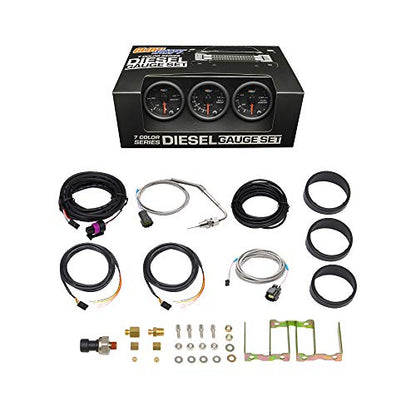 GlowShift Black 7 Color 3-Gauge Diesel Truck Set, 2-1/16" 52mm