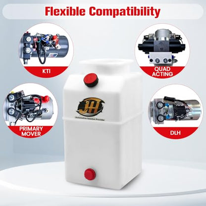 6 Quart Poly Power Unit Reservoir for Hydraulic Systems, Polyethylene Flat Bottom Utility Fluid Tank for Dump Trucks Trailers RVs Boats - size: 6 Quart