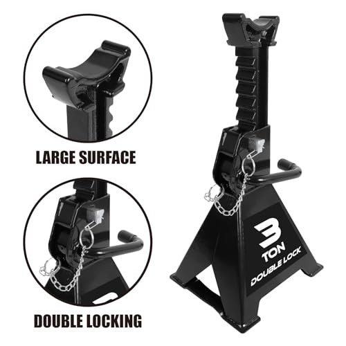 Torin AT43005AB Steel Heavy Duty Jack Stands: Double Locking Pins, 3 Ton (6,000 lb) Capacity, Black, 1 Pair (2 Pack) - size: 3 TON, style: Wide Base