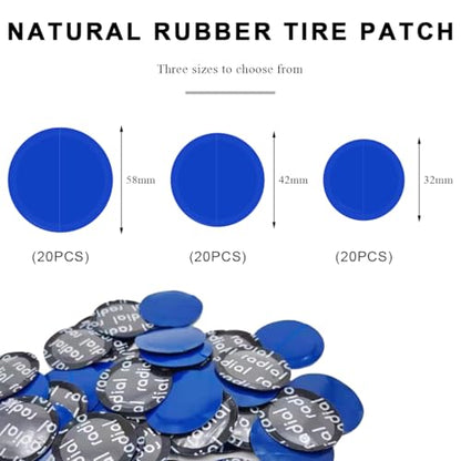60PCS Tire Repair Patch, 32mm 42mm 58mm Natural Rubber Tyre Puncture Repair Patch Kit, Automotive Round Tubeless Patches Fast Repair Tool for Car Truck Bike Inner Tire - color: 60pcs