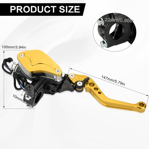 7/8" 22mm Motorcycle Brake Clutch Pump Lever, Gold - color: Gold