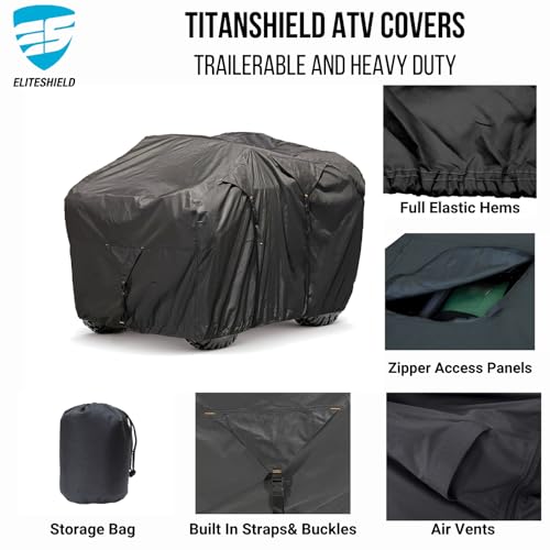 EliteShield Trailerable ATV Cover, Heavy Duty Waterproof Outdoor UV Protection Weatherproof 4 Wheeler Quad Cove for Polaris Kawasaki Yamaha Suzuki Honda Arctic Cat Can-Am, Fits up to 96" Long - size: Size 3: Fits up to 96" L