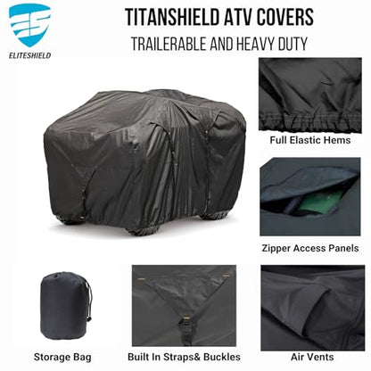 EliteShield Trailerable ATV Cover, Heavy Duty Waterproof Outdoor UV Protection Weatherproof 4 Wheeler Quad Cove for Polaris Kawasaki Yamaha Suzuki Honda Arctic Cat Can-Am, Fits up to 96" Long - size: Size 3: Fits up to 96" L